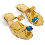 Diamond Sandalet Gold Mavi Taşlı