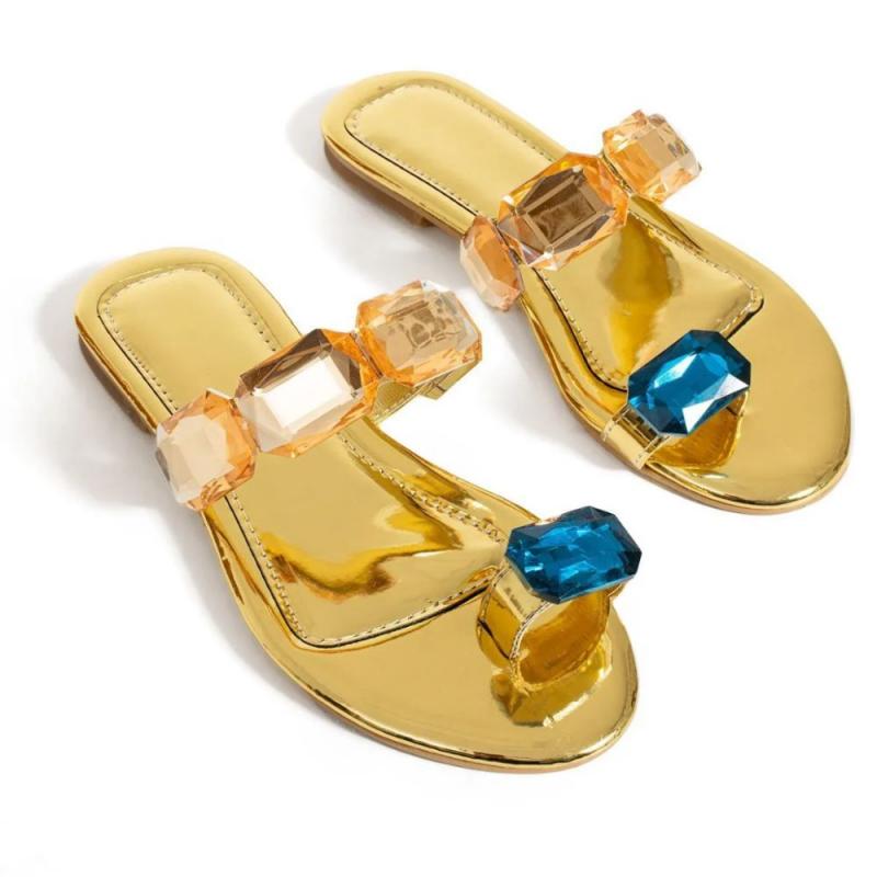 Diamond Sandalet Gold Mavi Taşlı